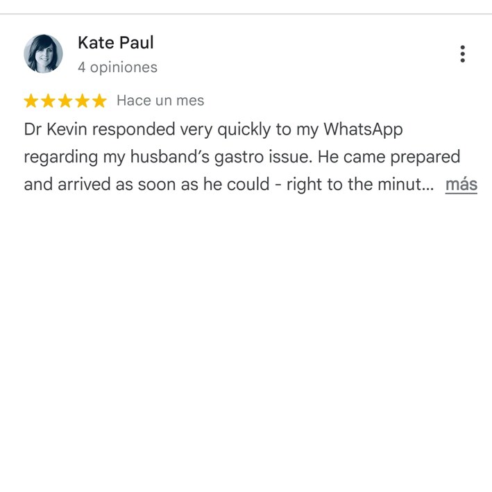 Google review by Kate Paul about a responsive house call for her husband